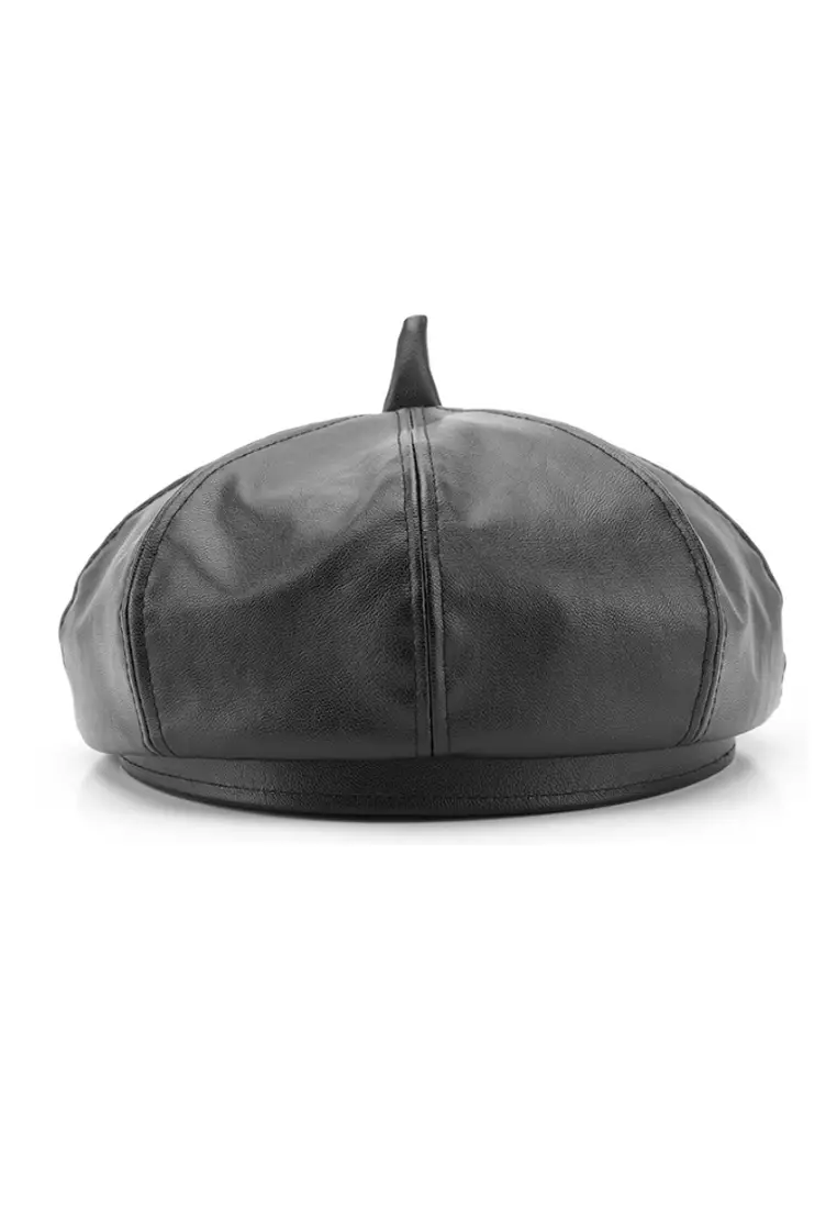 Buy Kings Collection Black Solid Leather Beret Hat KCHT2420 Online
