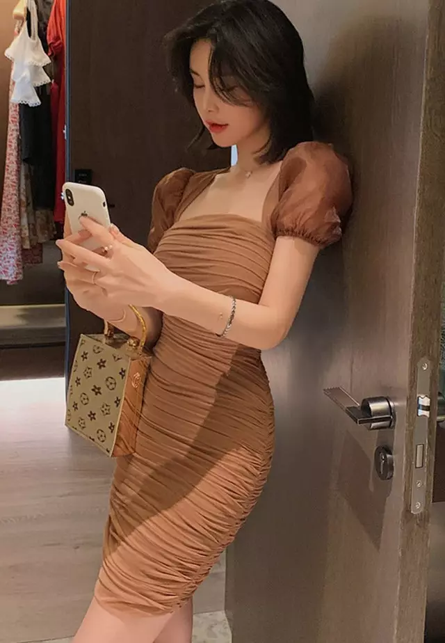Buy Sunnydaysweety Sexy Skinny Wrap Hip One Piece Dress