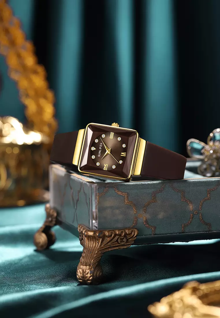 Jam Tangan Wanita Original Korea Fashion Tali Silikon Jam Tangan Cewek Analog 7727L brown