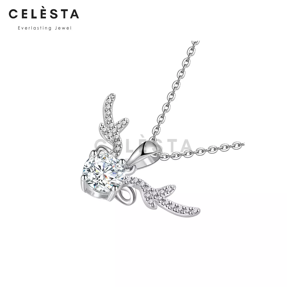 Berlian Moissanite Mon Renne Pendant [GRA CERTIFICATE MOISSANITE DIAMOND] - Kalung 1CT Moissanite Diamond with 925 Silver CELESTA  by Her Jewellery