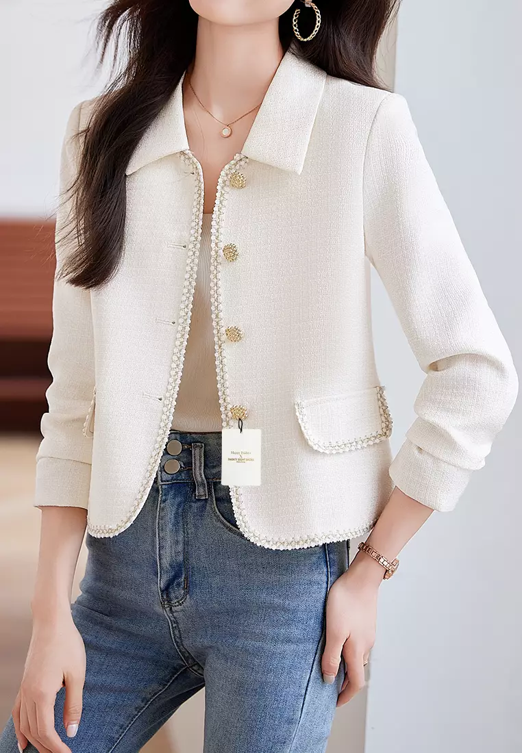 Cropped Square Collar Suit Jacket YGH-EY8932