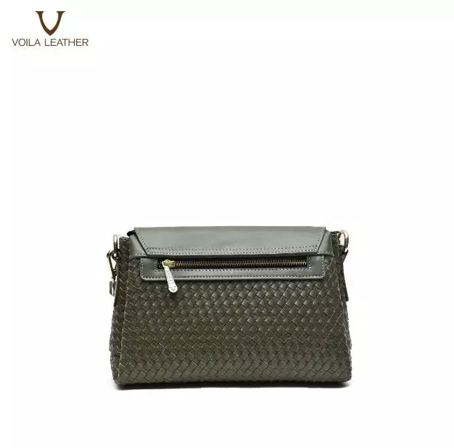 Medium Tote Selempang Anyam Kulit Asli Voila Gemima Green