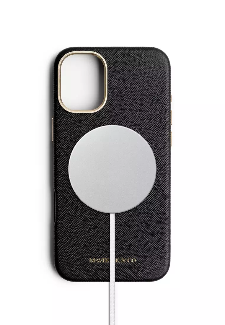 iPhone 16 Plus Saffiano Leather Phone Case Black