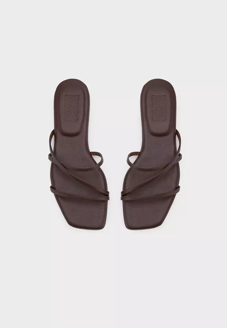 CLOUDFOAM CUSHIONED SQUARE TOE STRAPPY FLAT SLIDES