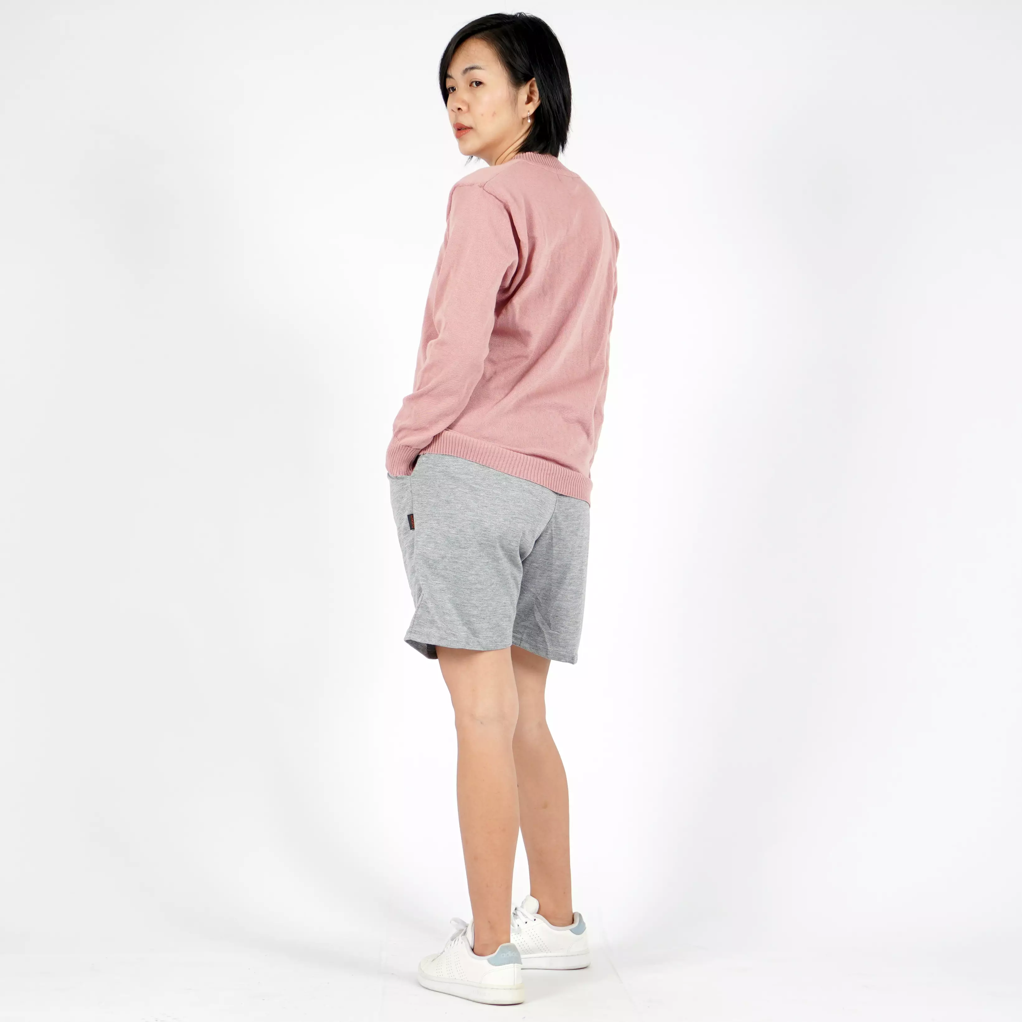 Vanessa Knit Outer Korean Style V Neck Knit Sweater V Neck - PINK