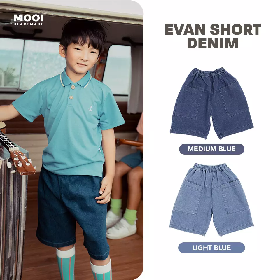 Mooi Celana Jeans Anak Evan Denim Short - Light Blue