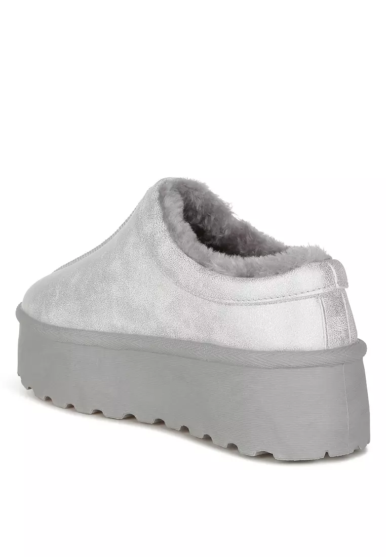 Sepatu Slip-On Klasik Platform Kulit Imitasi Warna Silver