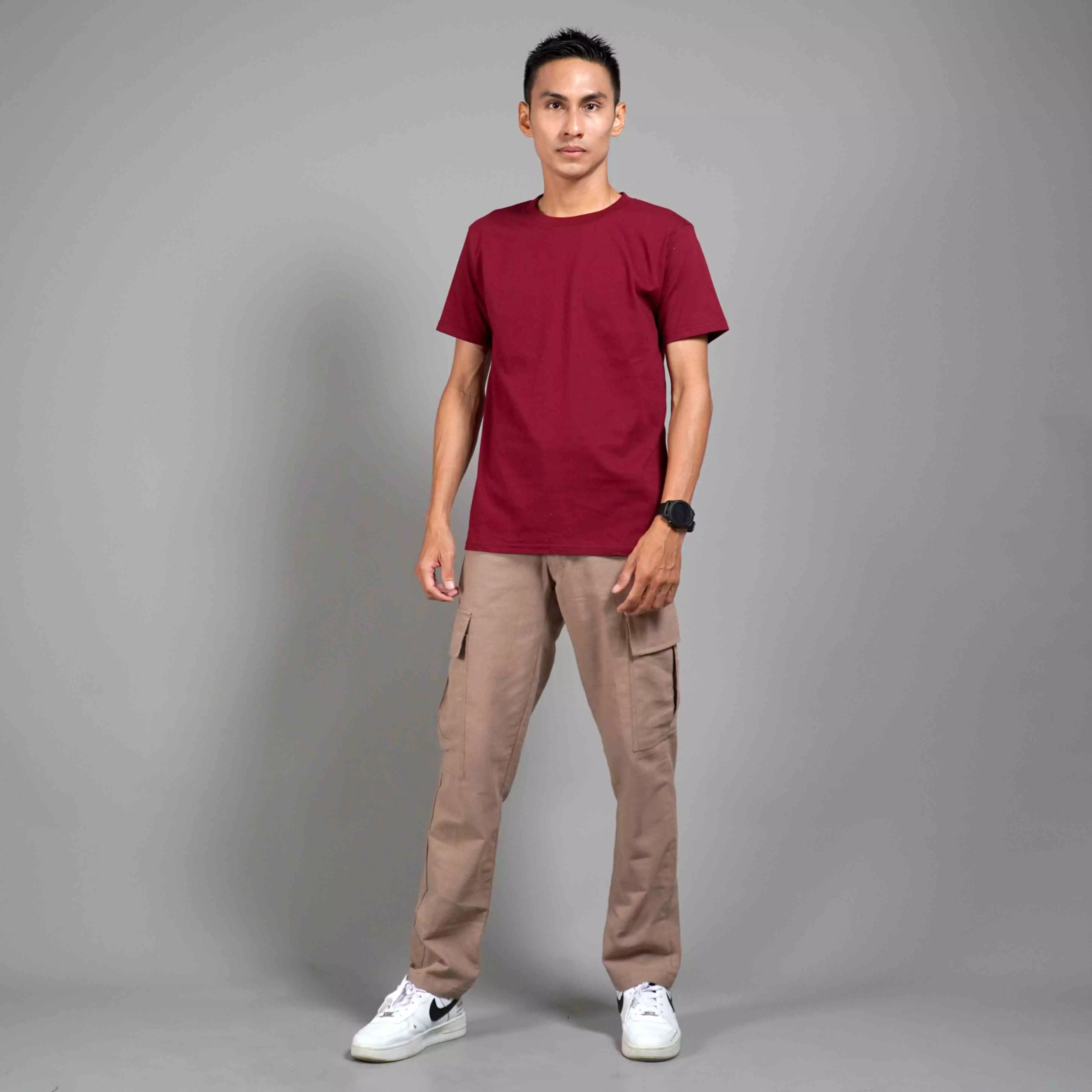  Kaos Polos Pria Lengan Pendek Basic Casual TShirt Cotton - Marun