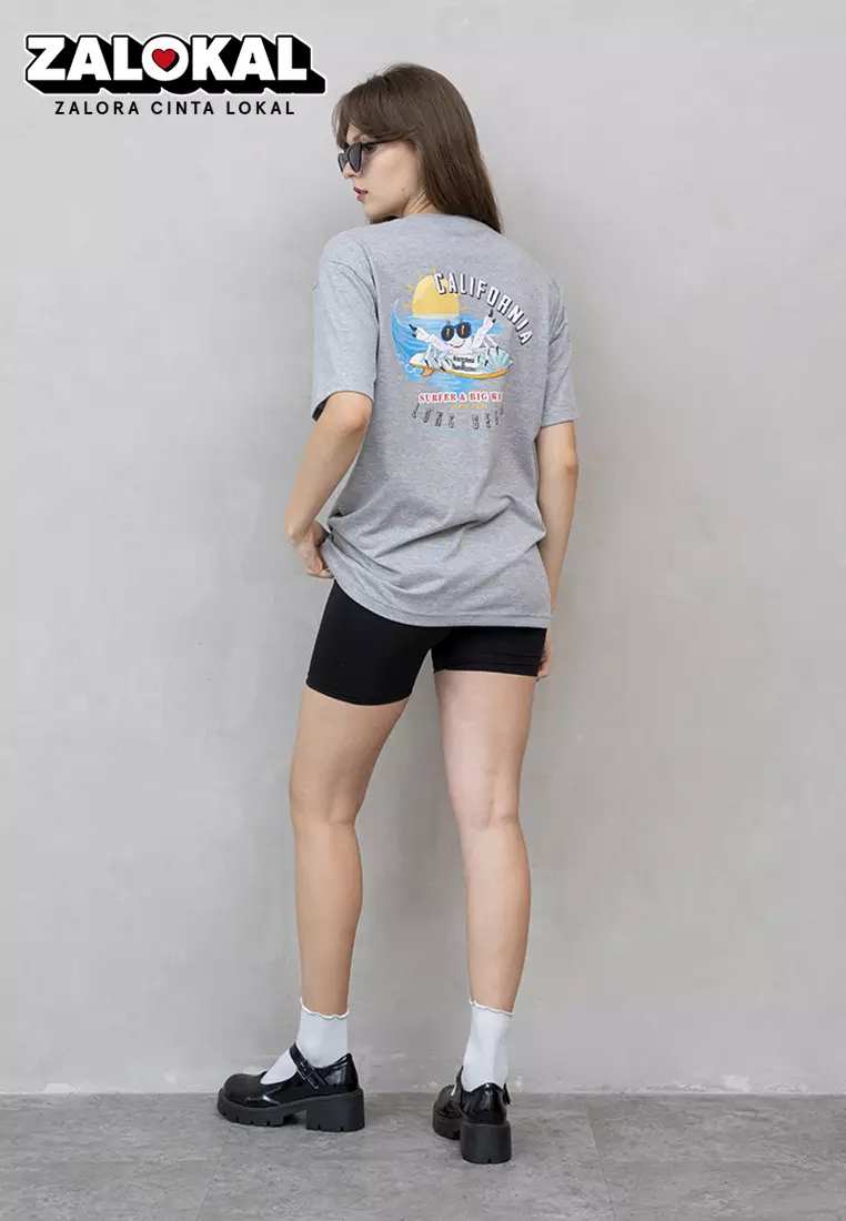 Kaos Abu t shirt polos wanita houseofcuff motif California