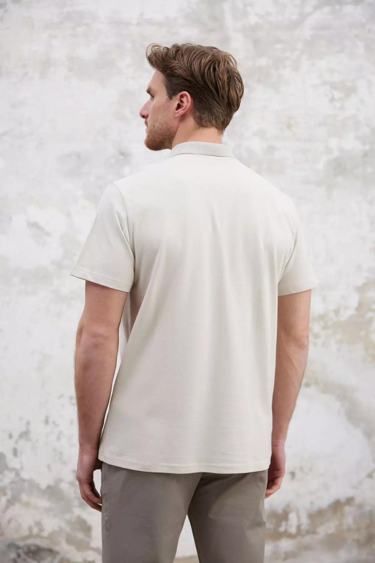 Stone Regular/Normal Cut Zippered 100% Cotton Polo Neck T-Shirt