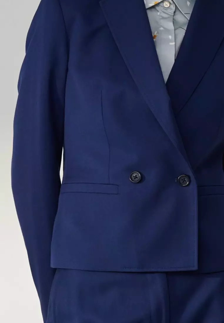 寶藍色方領短版西裝外套