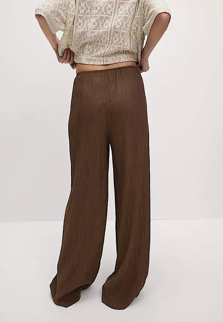 Viscose Rich Crinkle Elasticated Waist Wide Leg Trousers