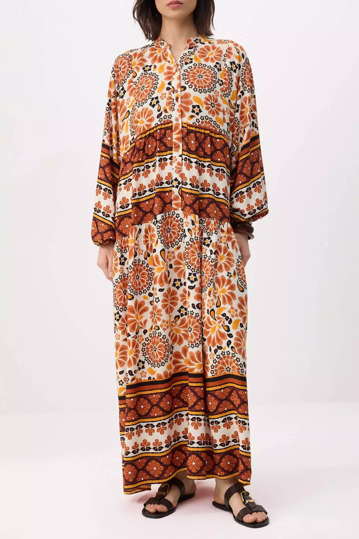 Tan Unlined Ethnic Woven Dress&Jumpsuit Shally Hijab Dress Tctss24Eb00221
