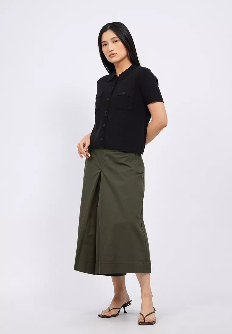 Double Pocket Wide Leg Cullote Pants OLIVE