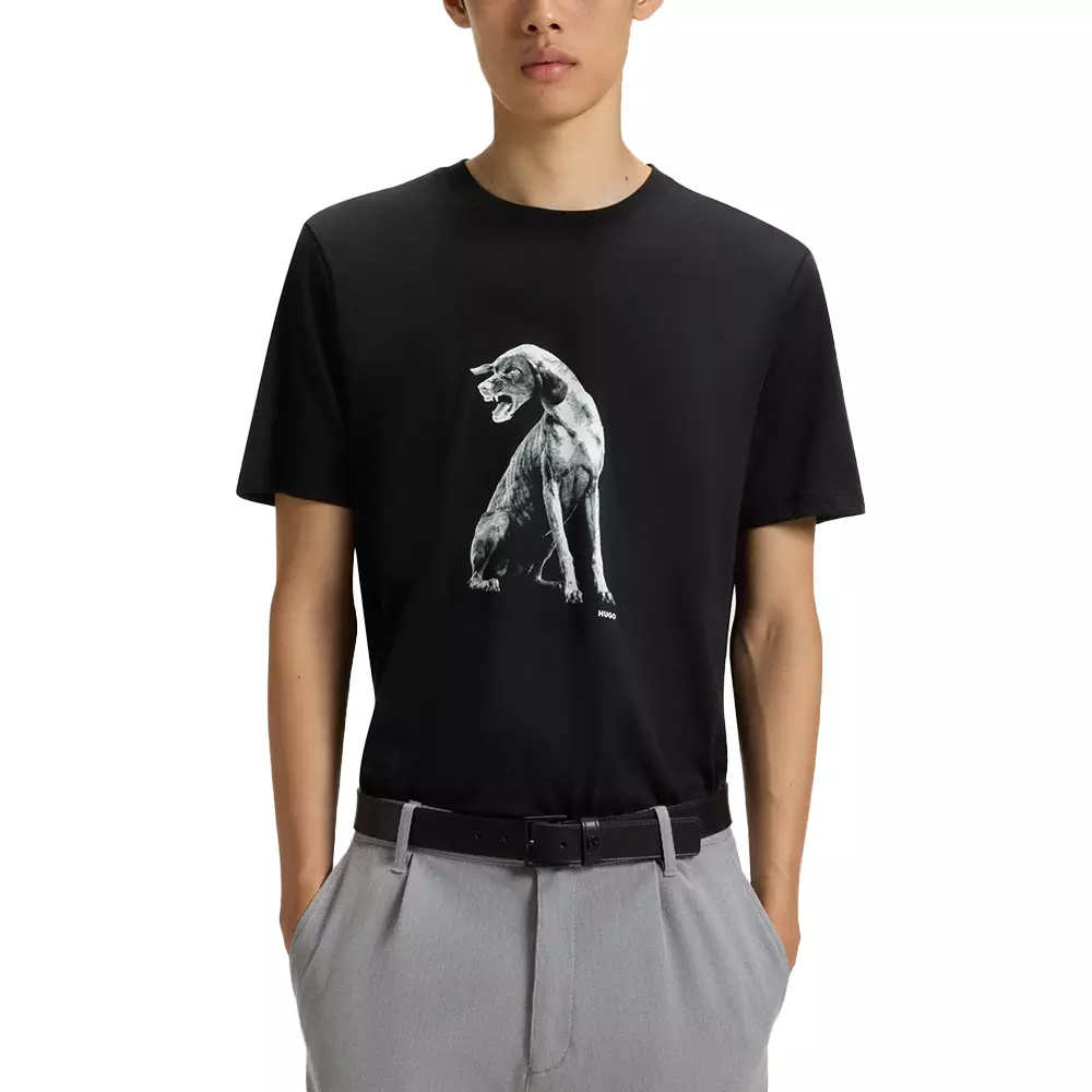 Didug Grey Dog-Artwork T-Shirt in Cotton Jersey Black