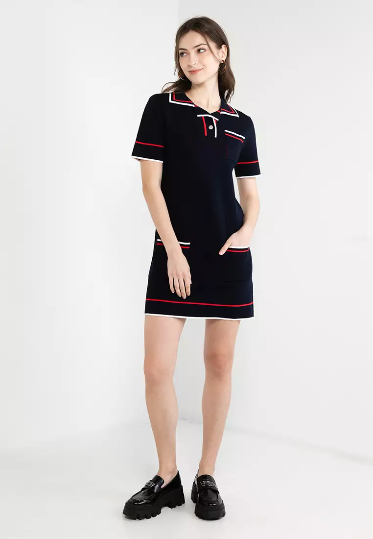 Contrast Trim Short Sleeve Knit Dress