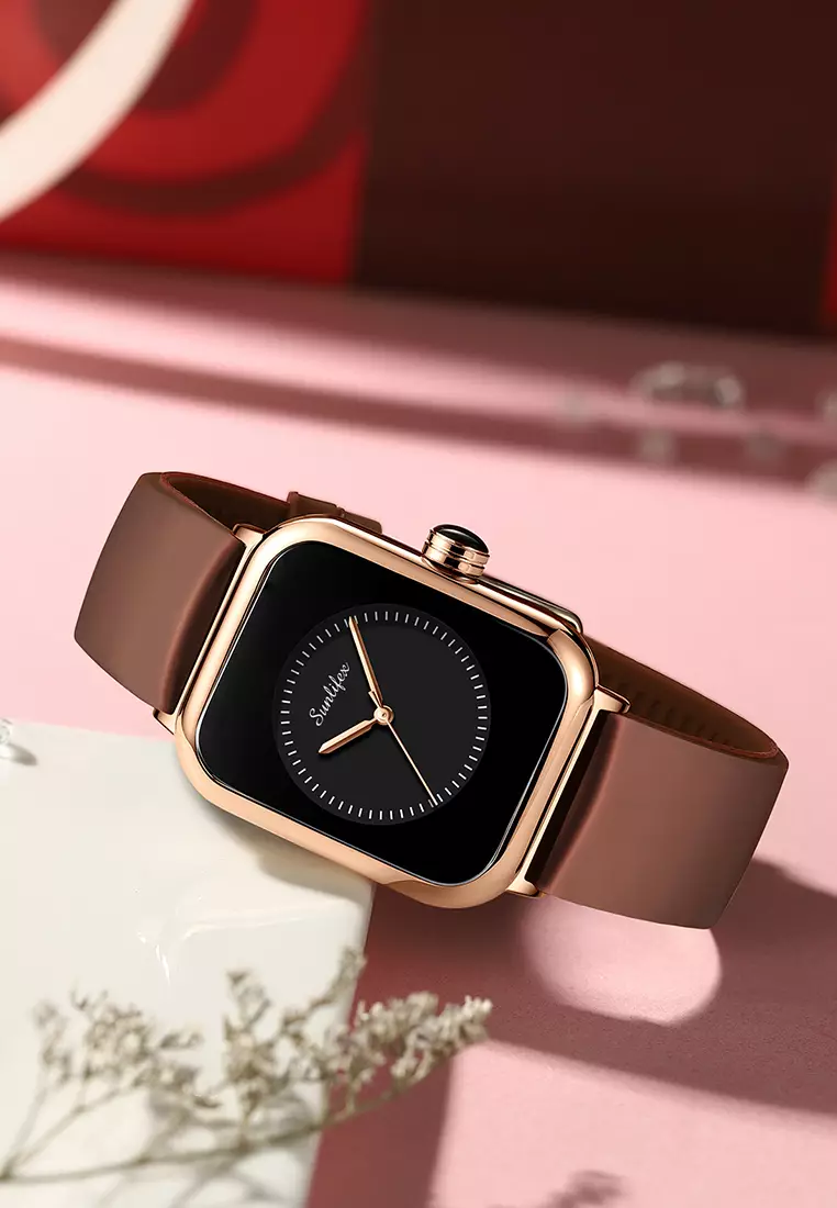 Jam Tangan Wanita Kuarsa Anggun Santai Tali Silikon Jam Tangan Cewek Original brown black