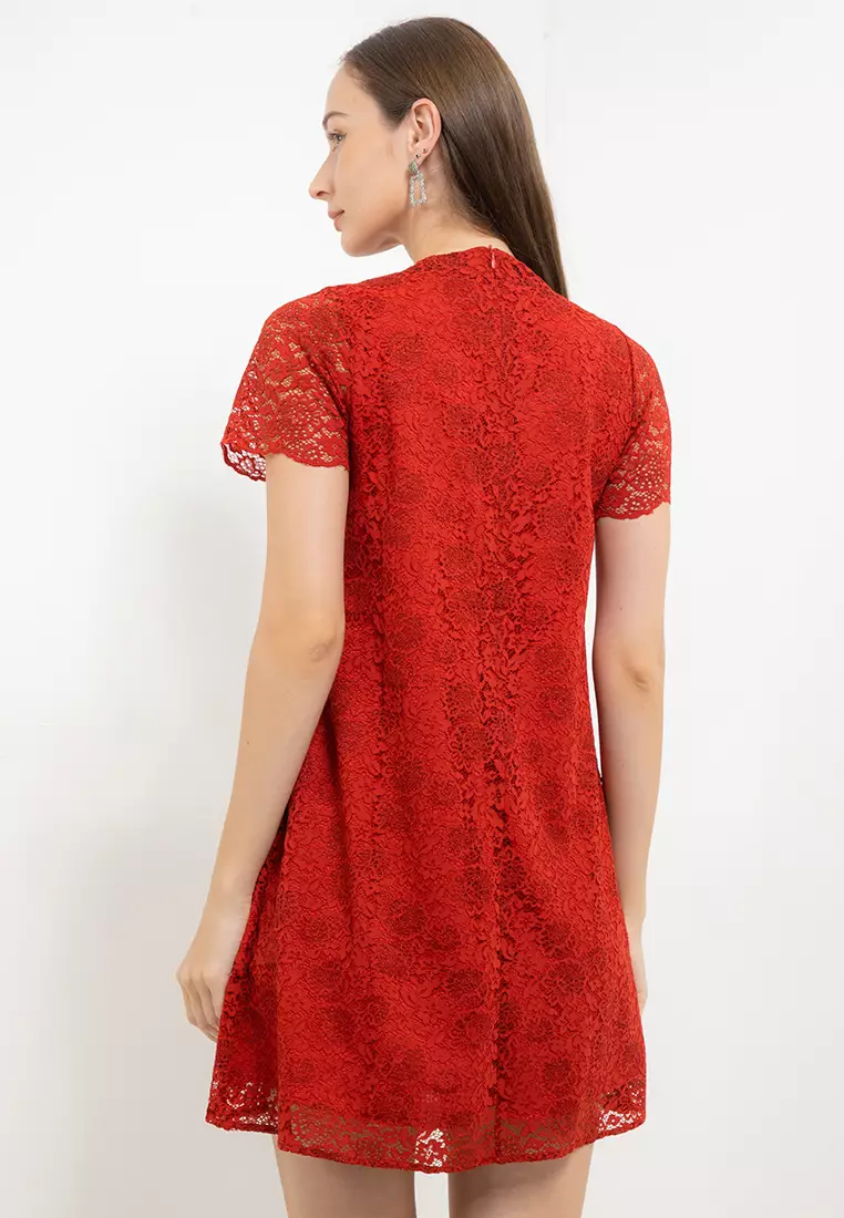 S/S High Neck Glitter Lace Dress