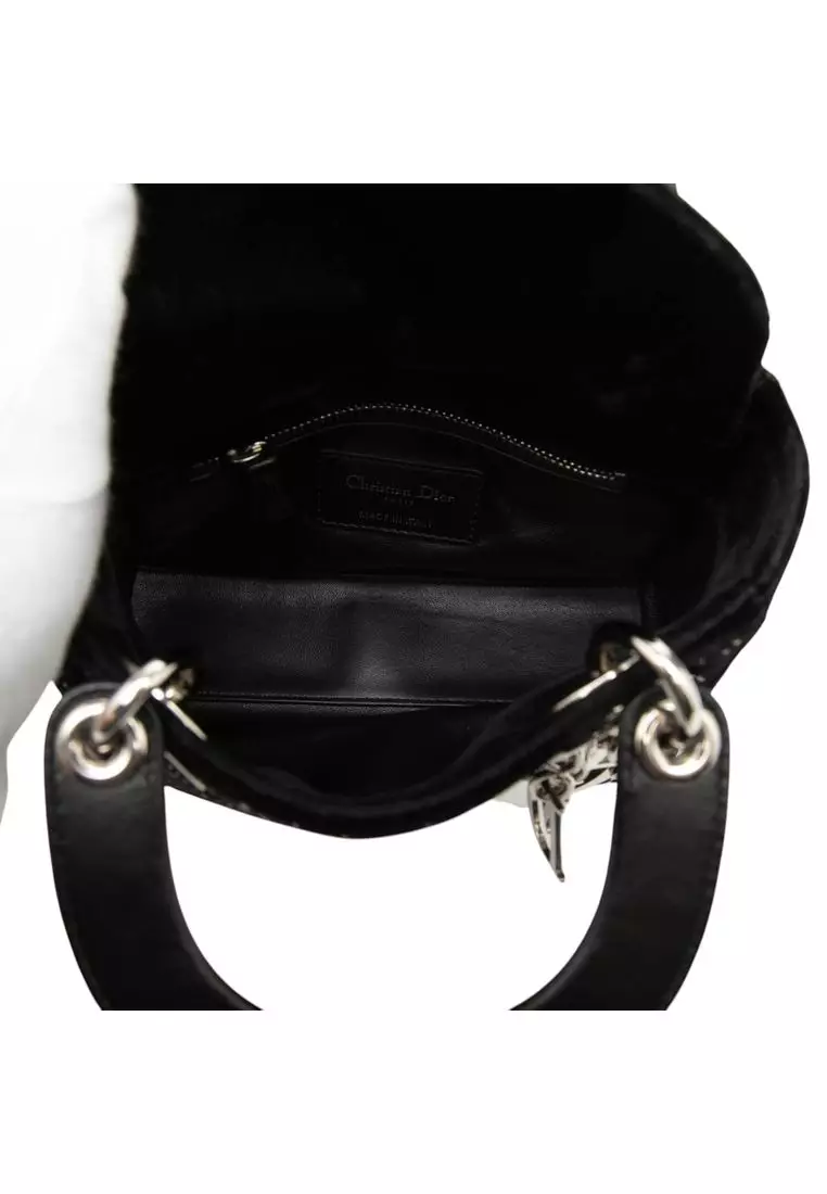 Pre-Loved Dior Mini Velvet Cannage Strass Embellished Lady Dior