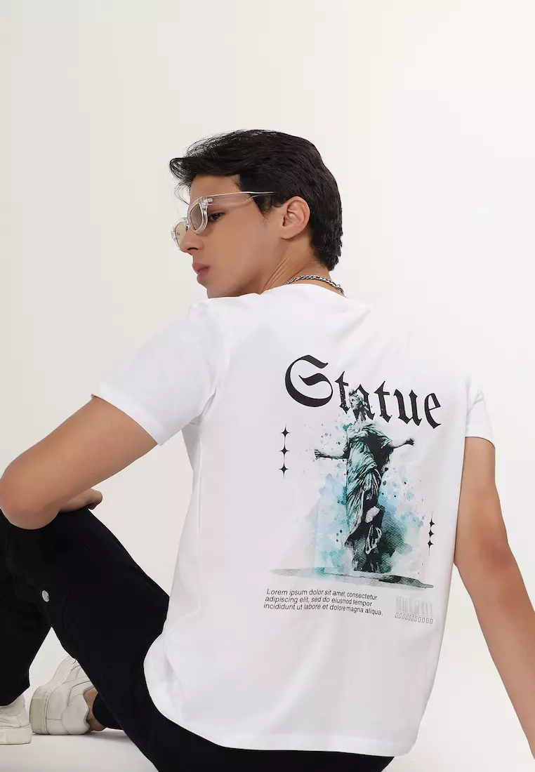 Buy QuirkyT Statue Design Graphic White Cotton Regular Fit Tee
