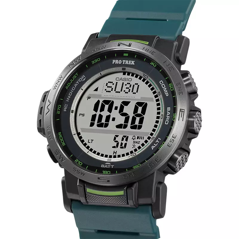 Jam Tangan Unisex Casio Pro Trek PRW-35Y-3DR Climber Line Tough Solar Digital Dial Green Resin Band