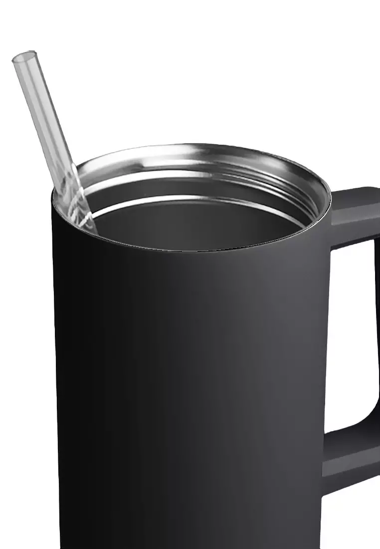 37oz Stainless Steel Straw Lid Insulated Mug Tumbler 1100ml Double Wall 24Hr Cold BPA-Free - Onyx