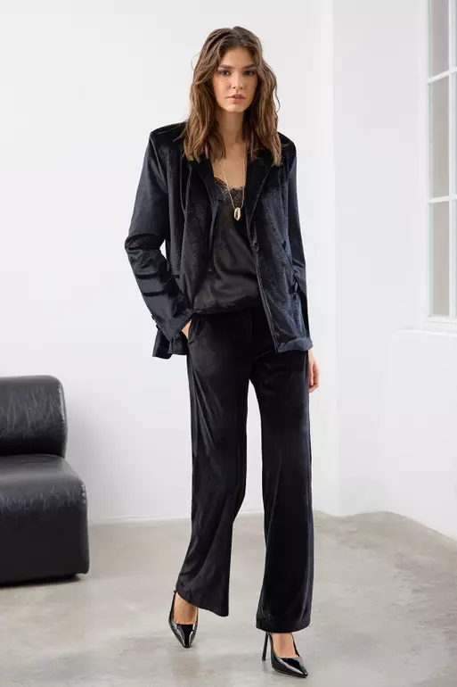 Black Velvet Wide Leg Trousers