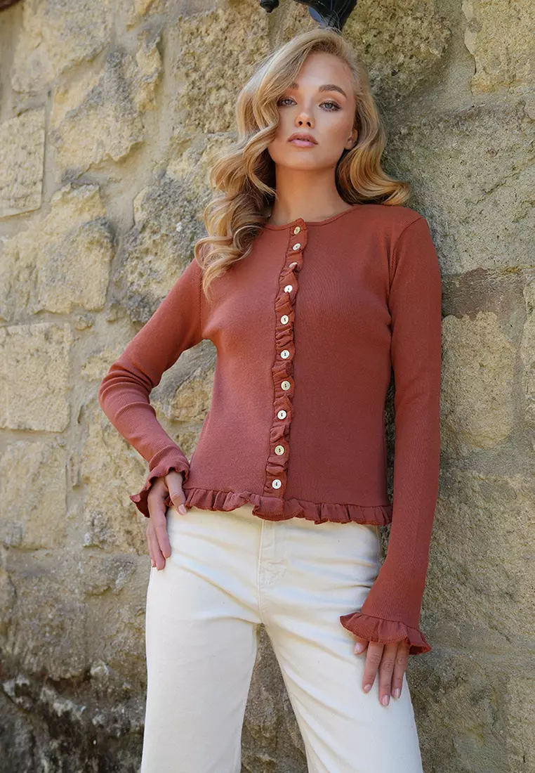 Crew Neck Ruffle Detailed Blouse