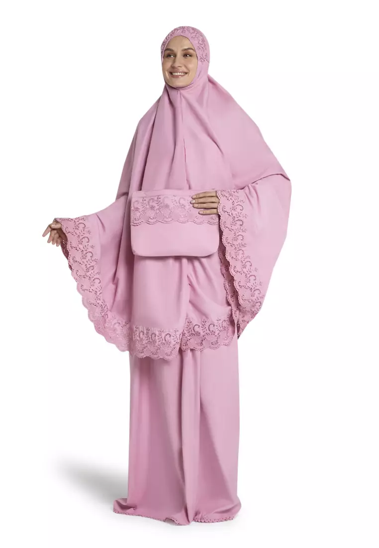 Kiera Mukena Pasteleena Jumbo Berenda Motif Polos Wanita - Royal Rose