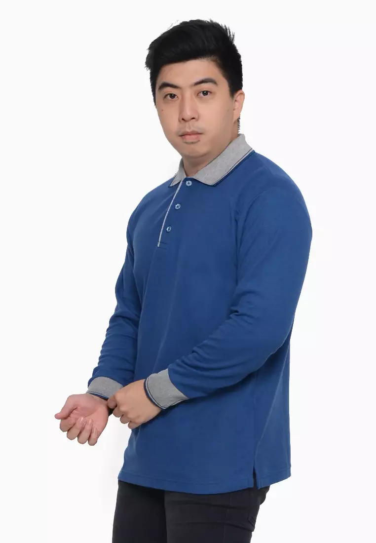 Andre Michel Kaos Polo Shirt Lengan Panjang Kerah Abu Navy Muda 933-76