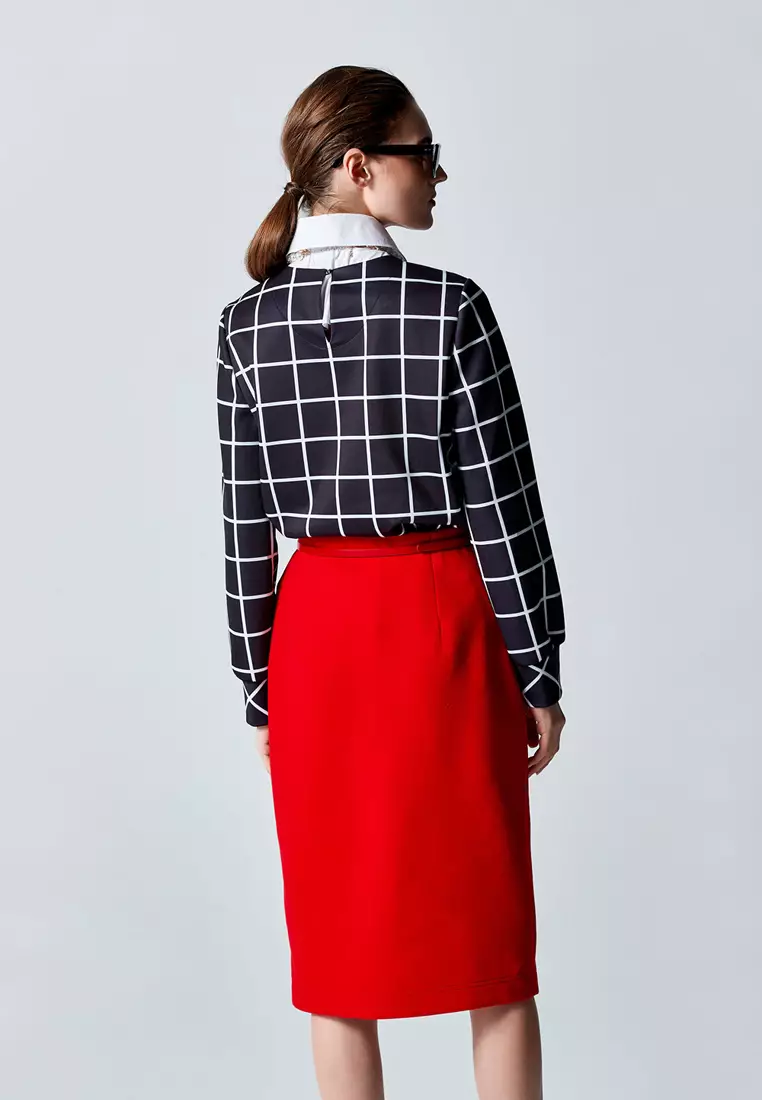 Long Sleeve Checkered Top With Detachable Collar
