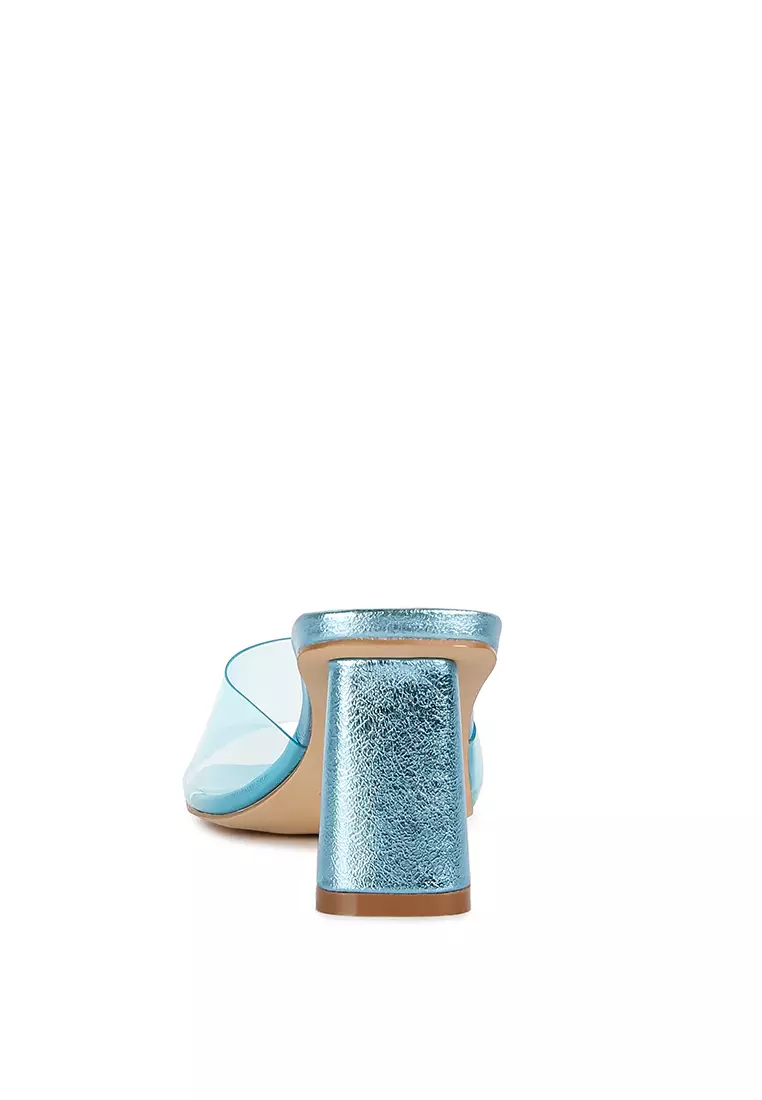Blue Clear Straps Block Heeled Sandals