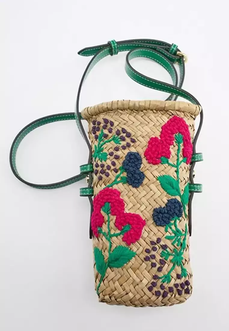 新款繡花編織包草編包單肩斜挎包CA080702GR