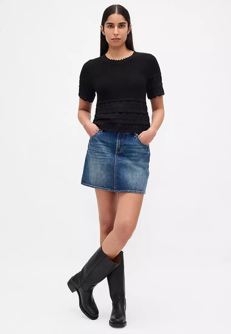 Short Sleeve Linen Pointelle Top