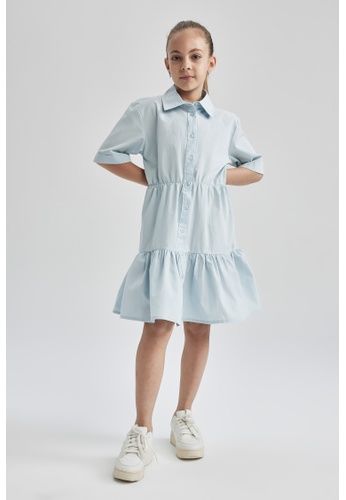 DeFacto blue Short Sleeve Cotton Dress B87CDKAD89278FGS_1