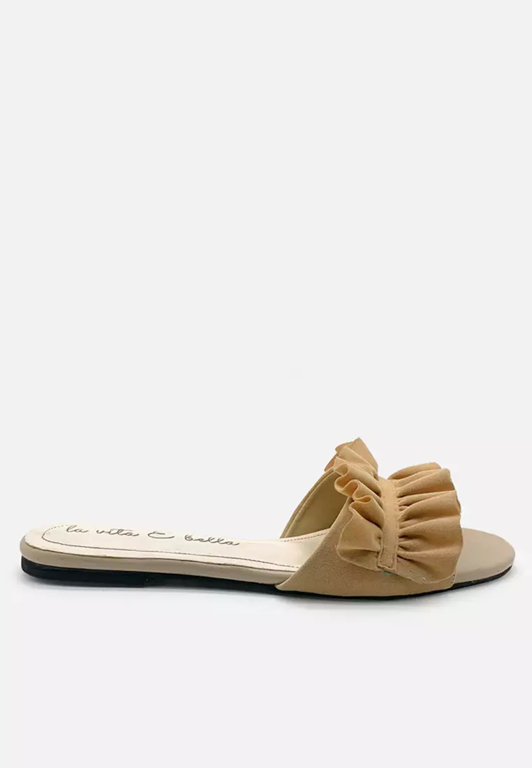 Peony Sandal Flat Ruffle Wanita