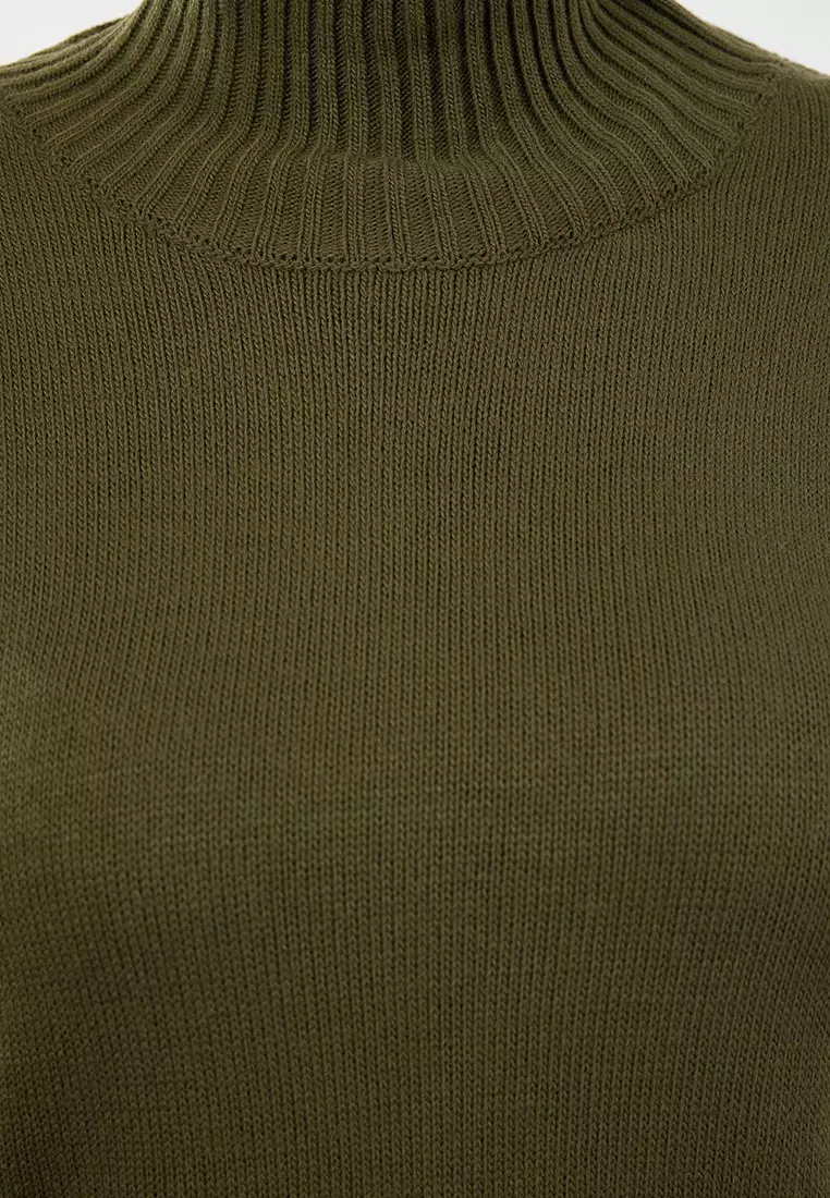 Khaki Turtleneck Off Shoulder Knitwear Sweater Tbbaw23An00136
