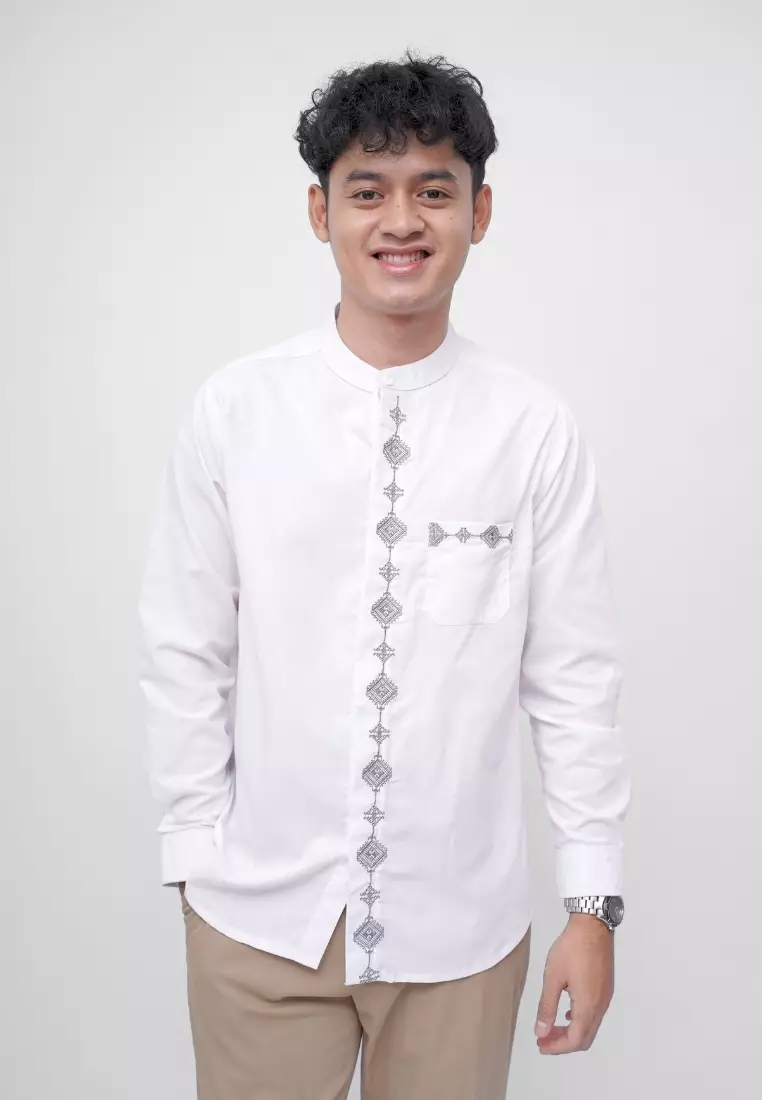 Ryusei Kemeja Kerah Koko Lengan Panjang Hikari White