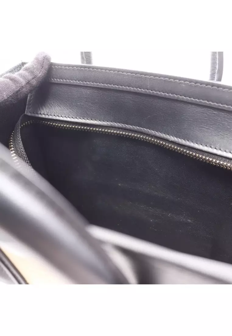 Pre-Loved Celine luggage nano shopper Handbag leather beige black blue 2WAY