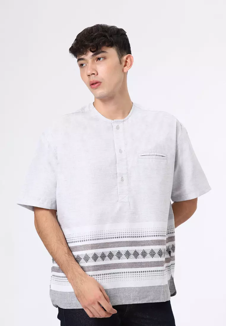 Kemeja Koko Pria Lengan Pendek Baju Muslim Pria RUSYD GREY
