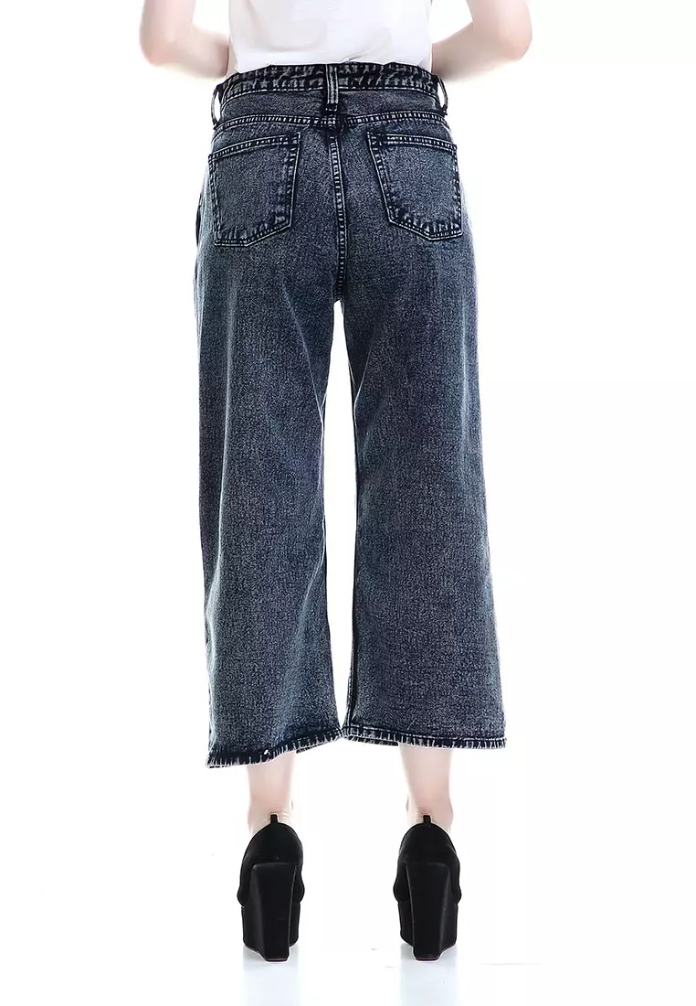 Jayla Celana Jeans Panjang Wanita Kulot High Waist Woman - Black Snow