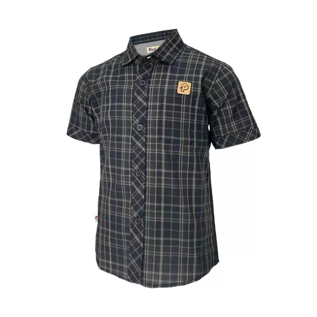 Pingu Kemeja Anak Laki Laki Kotak-Kotak Pendek Hitam 92200731G