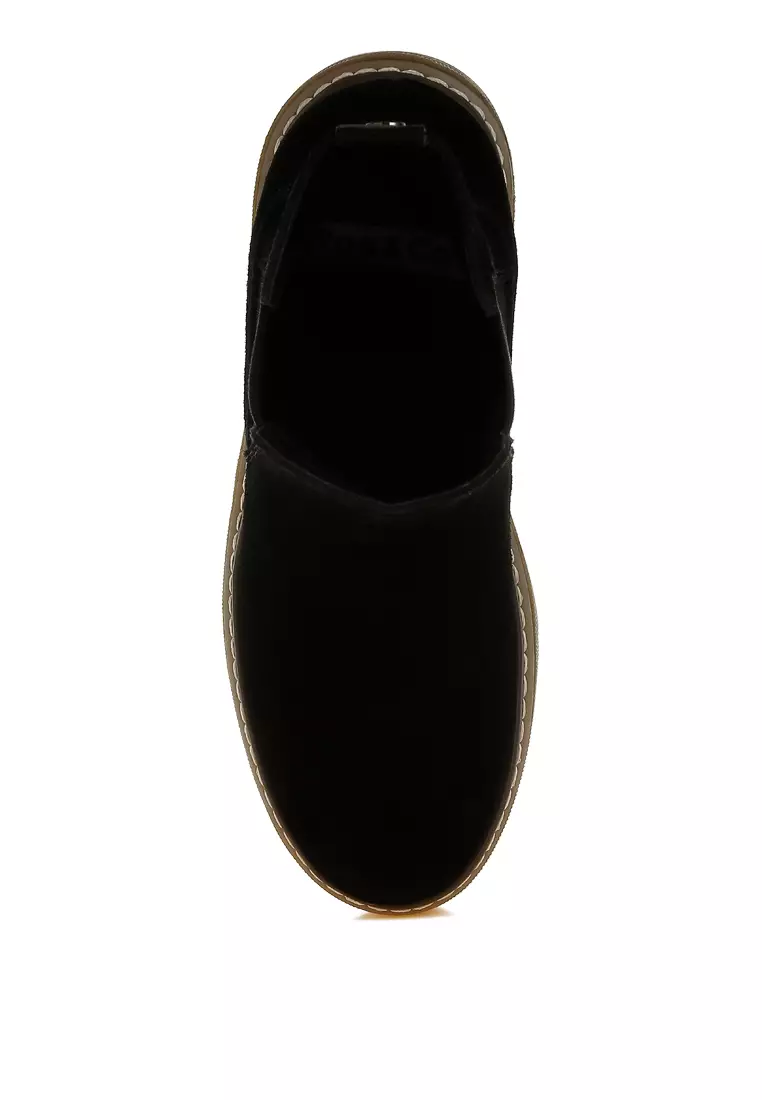 Suede Chunky Chelsea Boots in Black