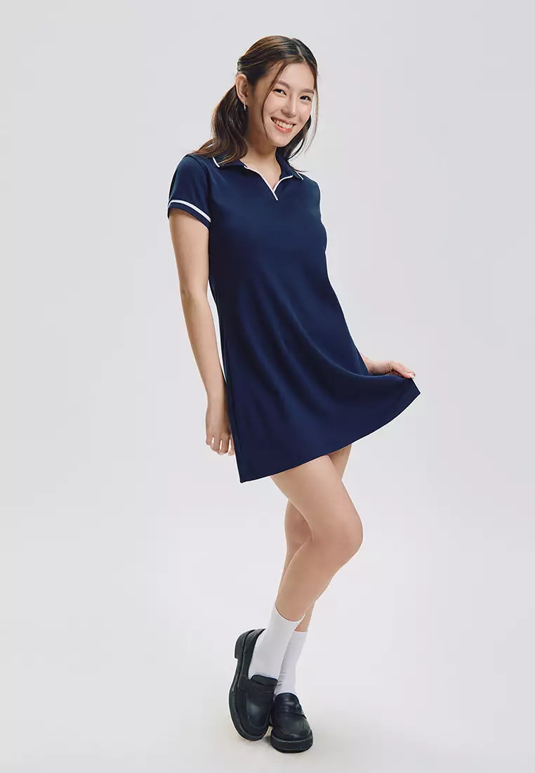 Short Sleeve Skater Mini Polo Dress with Contrast Details