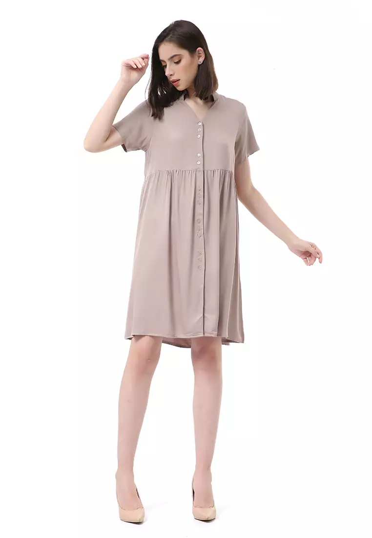 Rachel Dress Wanita Lengan Pendek Full Kancing Stylish Material Cotton ORIGINAL - Milo