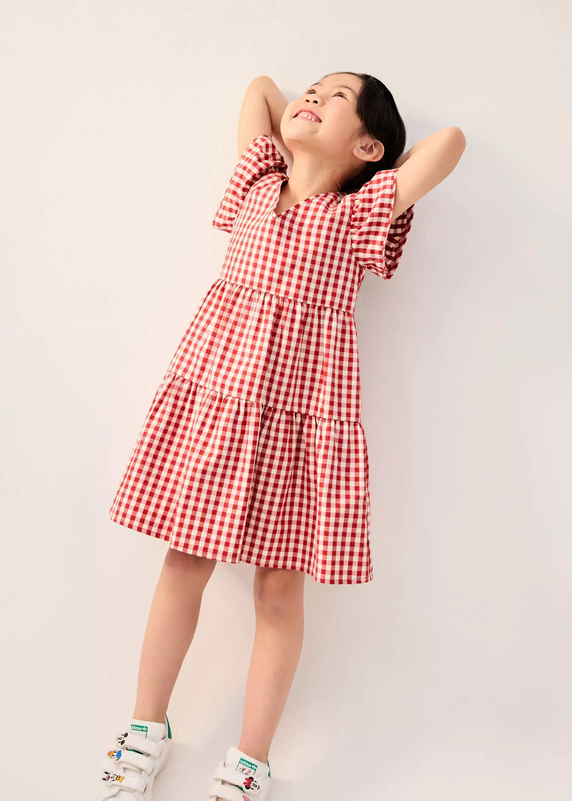Dress Anak - Girls' Tiered Gingham Cotton Cap Sleeve Trapeze Dress