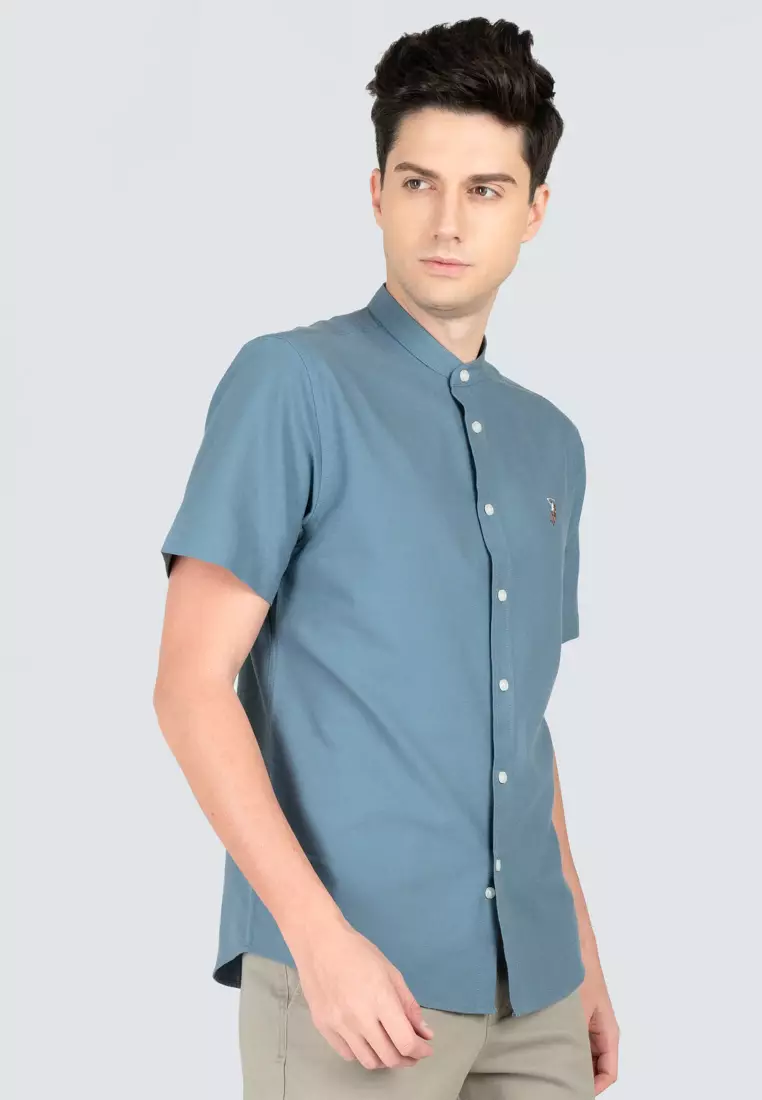 Polo Haus - Men’s Cotton Mix Signature Fit Mandarin Collar Short Sleeve MBSSE003