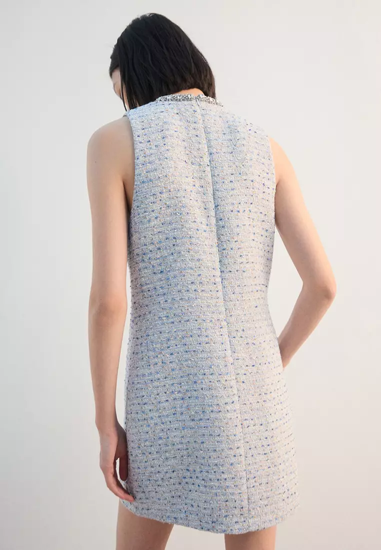 Tweed Dress With Bejewelled Collar
