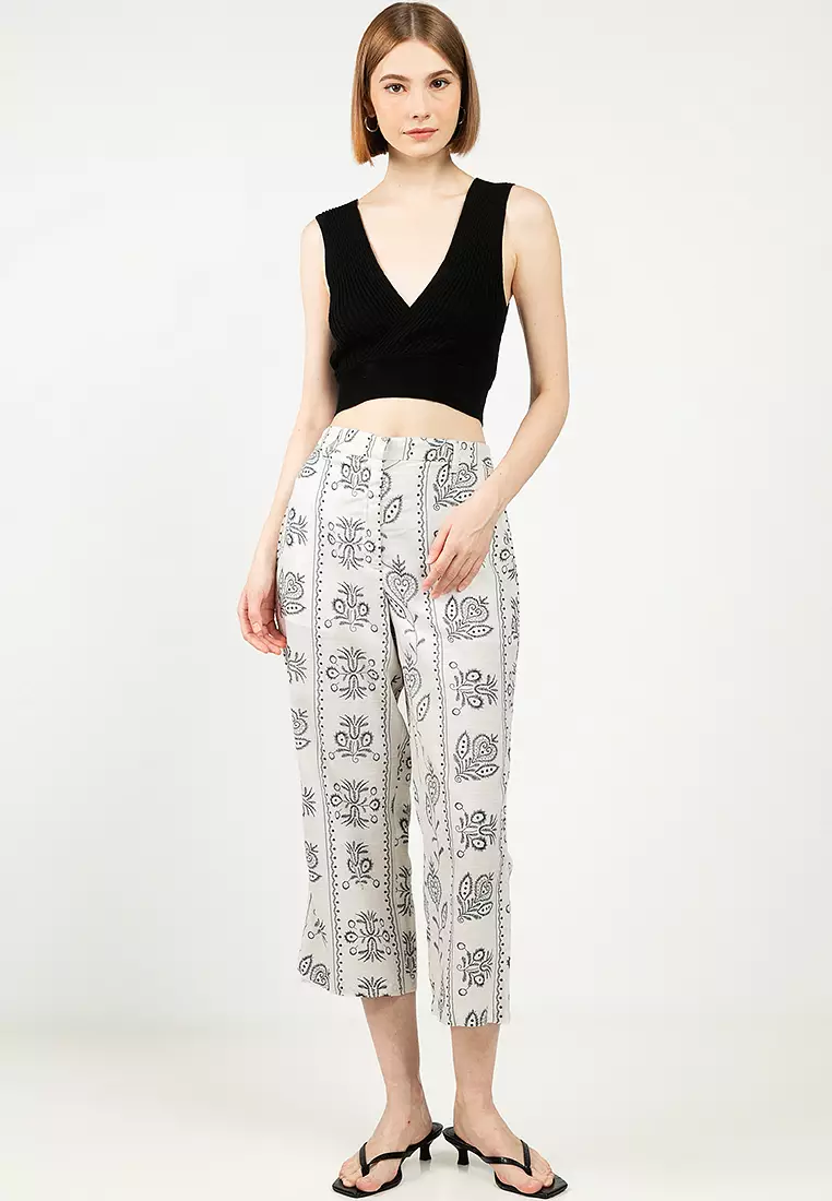 Linen High Waist Cropped Pants