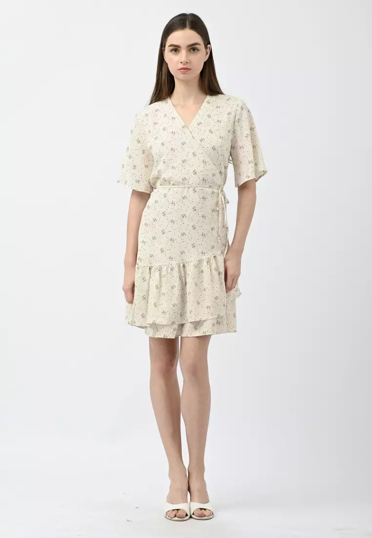 花卉印花裹身连衣裙